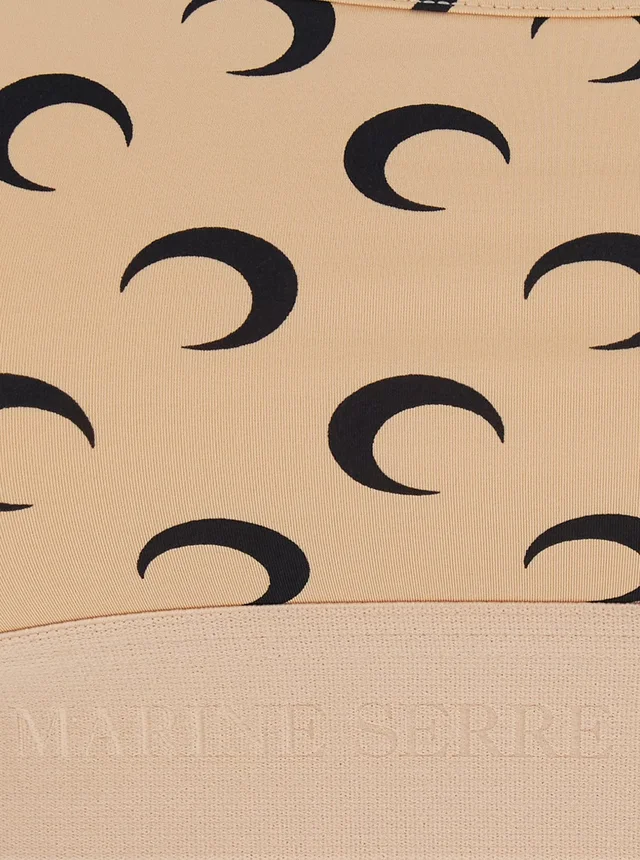 MARINE SERRE Beige Sports Bra with Moon All-Over Print and Logo Lettering in Tech Fabric for Women in Beige 88% Polyamide 12% Elastane, photo 6 of 6 from Gaudenzi Boutique