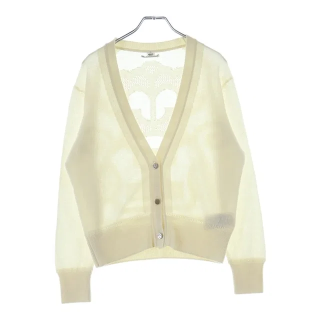 Hermès Cardigan Lenseigne du Sellier Motif Knit V-Neck Cashmere Blanc Naturel in White Cashmere from The Reluxe