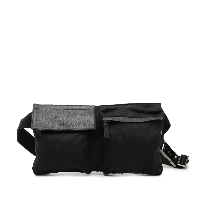 Black Gucci GG Canvas Double Pocket Belt Bag in Black Canvas from Designer Revival, photo 1 of 1