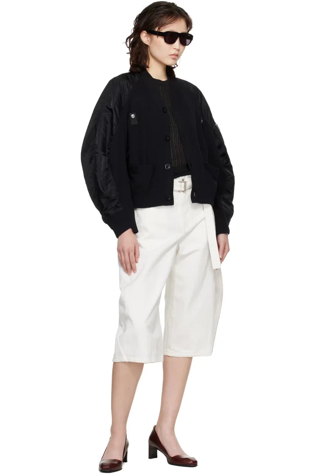 sacai Black Nylon Twill & Knit Cardigan, photo 4 of 4 from SSENSE