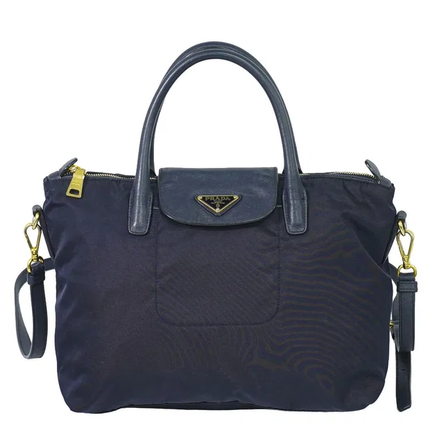 Prada Nylon Leather 2-Way Shoulder Bag Tote Navy in Navy Nylon from The Reluxe