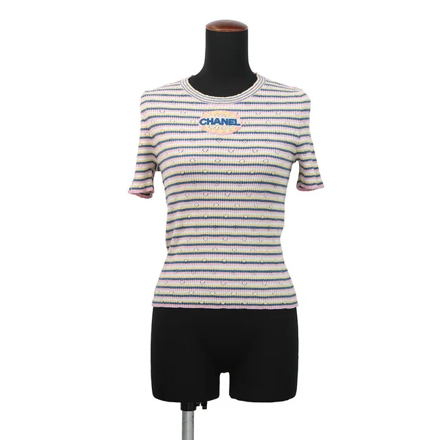 Chanel logo short-sleeved knit Size 38 Pink/MulticolorP79242 70% Cotton, 30% Paper in Pink from GALLERY RARE