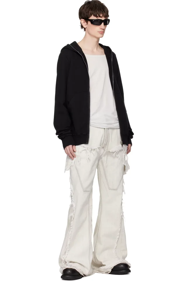 Rick Owens DRKSHDW Off-White Temple Slivered Bootcut Jeans, photo 4 of 4 from SSENSE