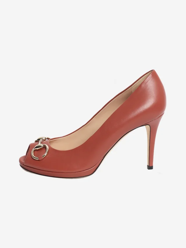 Gucci Mauve Horsebit peep-toe heels - size EU 38.5 in Leather from Sign of the Times