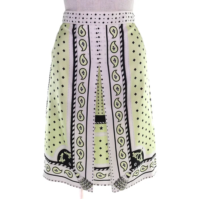 Hermès Harnais de Cour 100% Silk Twill Skirt White Yellow Green Black 36 in Black Silk from The Reluxe