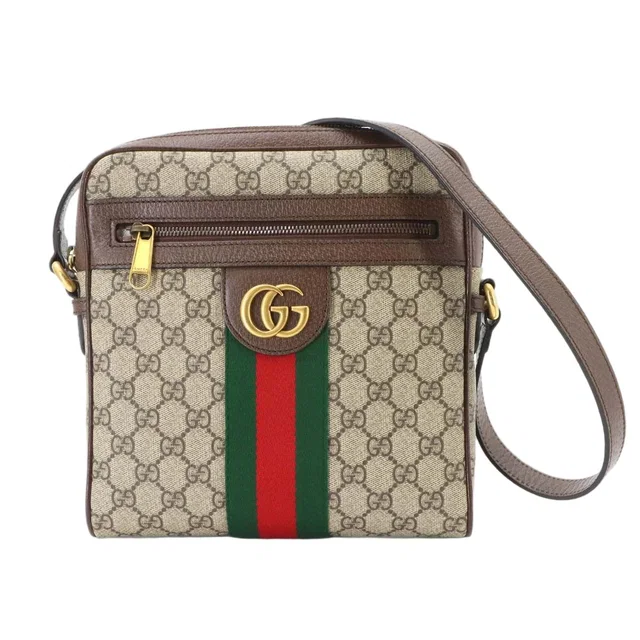 Gucci Ophidia Small Messenger Shoulder Bag GG Supreme Leather Beige Brown in Brown Leather from The Reluxe