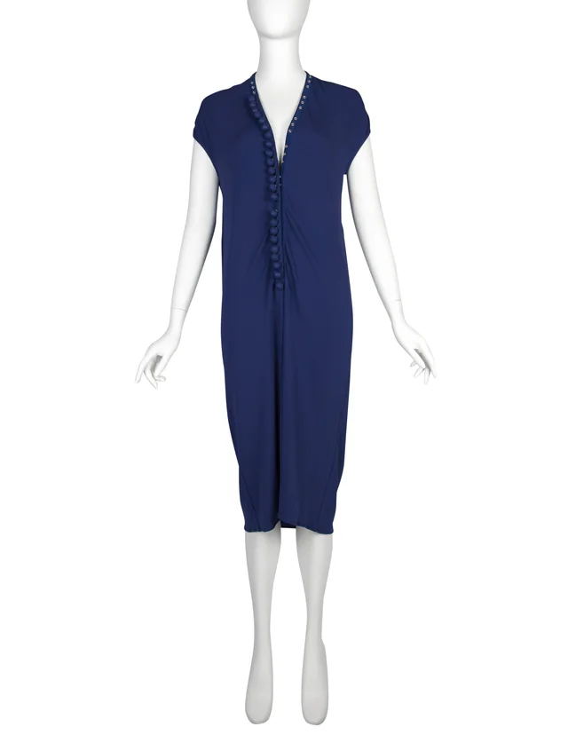Maison Margiela Vintage SS 2009 Ball Snap Button Blue Jersey Dress in Blue from Amarcord Vintage Fashion