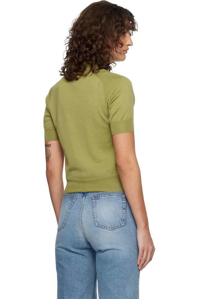 AMI Paris Green Wool Short Sleeves Ami De Coeur Polo, photo 3 of 4 from SSENSE
