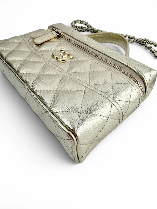 Chanel Gold Caviar Slim Top Handle Vanity in Gold Caviar leather from Season 2 Consign, photo 10 of 11
