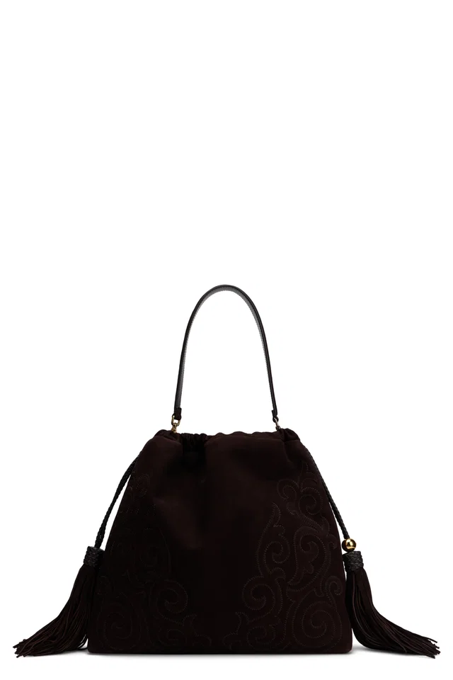Etro Goat Leather With Decorative Tassels Shoulder Bag — Brown in Brown Goatskin from HEWI