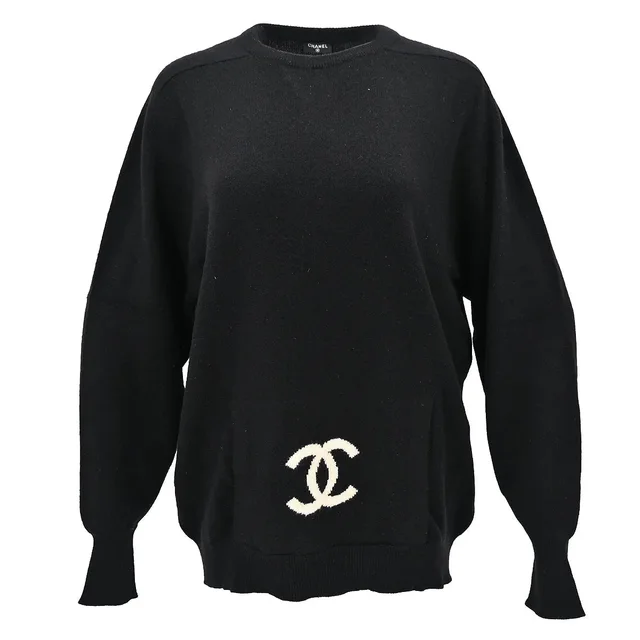 Chanel CC logo Sweater Black in Black from AMORE Vintage Tokyo