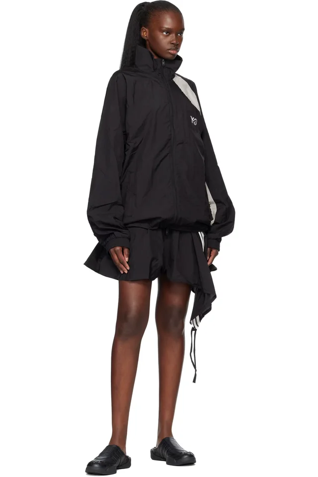 Y-3 Black Raw Edge 3 Stripes Nylon Shell Jacket, photo 4 of 4 from SSENSE