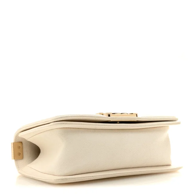 Chanel Caviar Chevron Quilted Small Boy Flap White in White Caviar leather from FASHIONPHILE, photo 4 of 14
