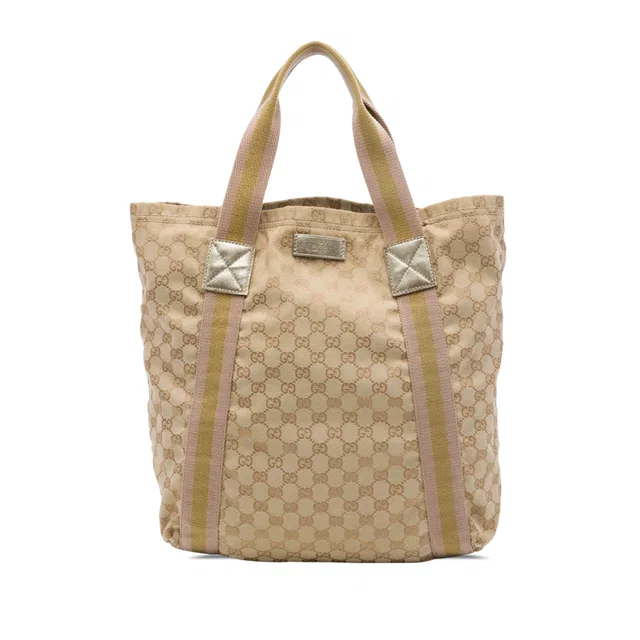 Beige Gucci GG Canvas Web Tote in Beige Canvas from Designer Revival