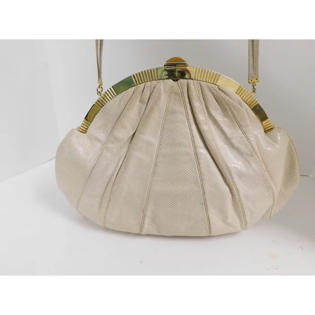 Judith Leiber Large Beige Karung Leather Pink Quartz Cameo Clutch Shoulder Bag in gold|pink|red Leather from Poshmark, photo 6 of 13