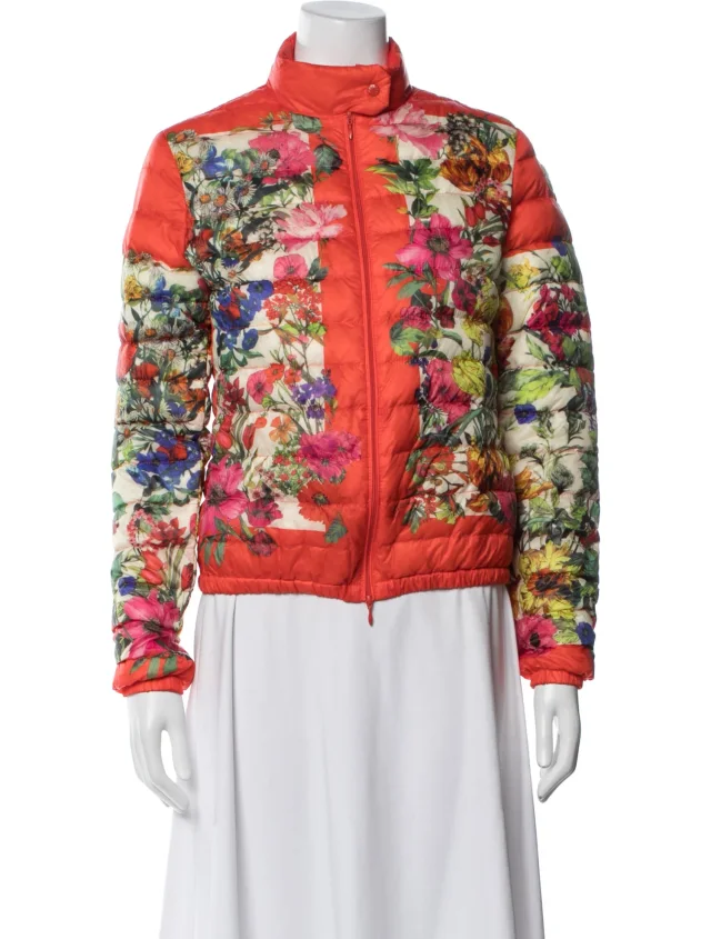 Moncler Floral Print Down Jacket w/ Tags in orange from The RealReal