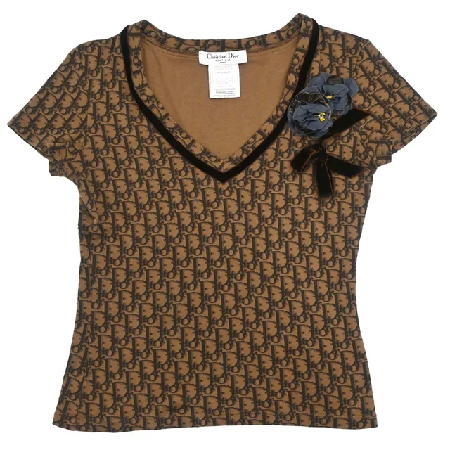 Dior 2005 John Galliano Romantic Trotter T-shirt Top Corsage Bow Brown #38 in Brown from AMORE Vintage Tokyo