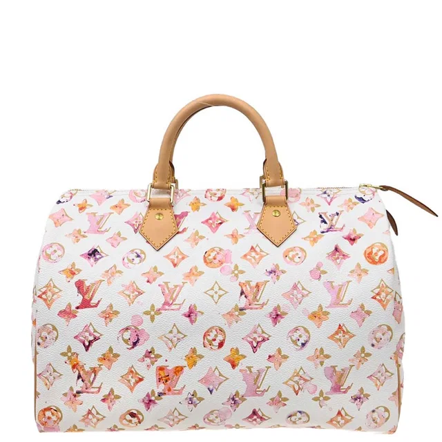 Louis Vuitton White Monogram Watercolor Speedy 35 Handbag M95752 in White Canvas from AMORE Vintage Tokyo
