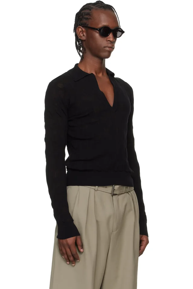 Dries Van Noten Black Knit Polo, photo 2 of 4 from SSENSE