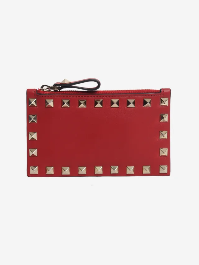 Valentino Garavani Red leather rockstuds cardholder in Red Leather from Sign of the Times