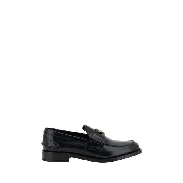 Prada Black Leather Logo Loafers in Black Leather from HEWI