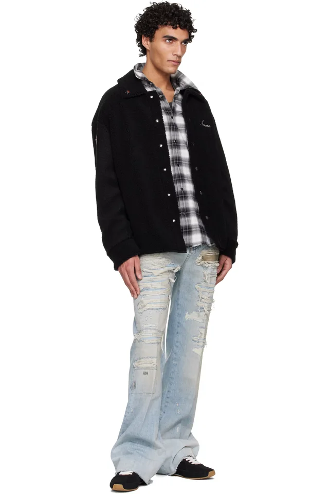 AMIRI Blue Camo Repair Boot Cut Jeans, photo 4 of 4 from SSENSE