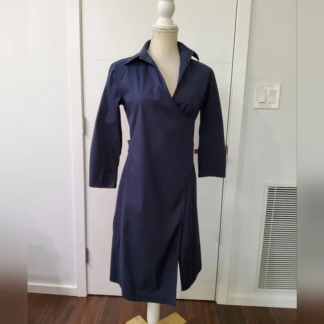 Max Mara Poplin Navy Wrap Dress Size 4 in blue from Poshmark