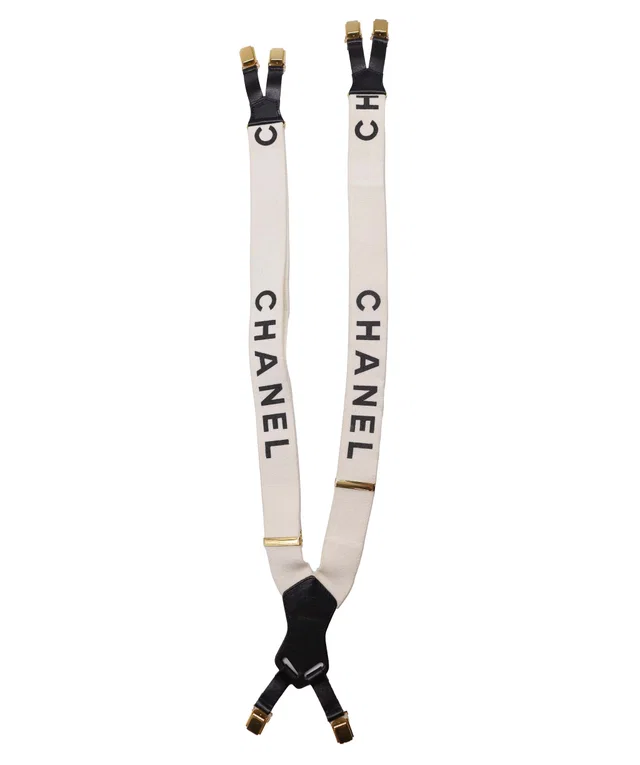 Chanel Logo Suspender White in White Leather from Luxury Promise