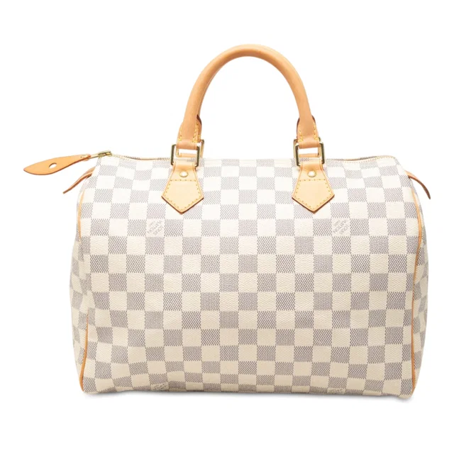 White Louis Vuitton Damier Azur Speedy 30 Boston Bag in White Canvas from Designer Revival