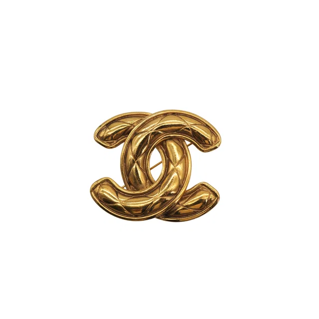 Chanel Vintage Brooch Matelasse Cocomark Gold Accessory in Gold from Luxury Promise