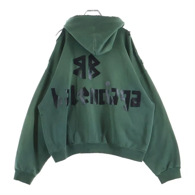 Balenciaga Tape Type Ripped Pocket Hoodie Green in Green from The Reluxe