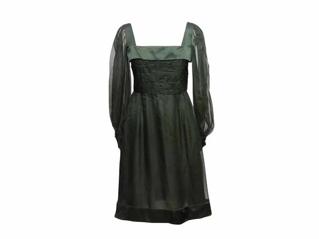 Dark Green Valentino Silk Long Sleeve Dress Size US 8 in Green Silk from Designer Revival, photo 1 of 1