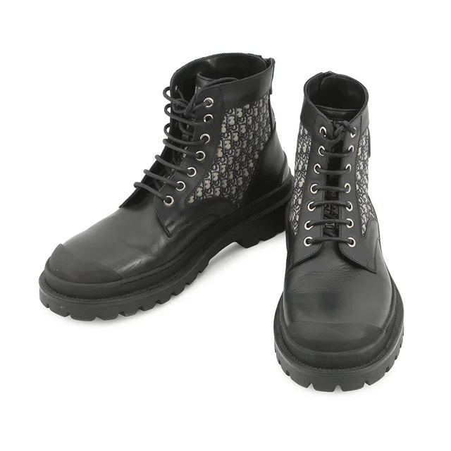 Dior Oblique Explorer short boots Black/Gray3BO296ZKD Leather Canvas Size 42 in Black Canvas from GALLERY RARE