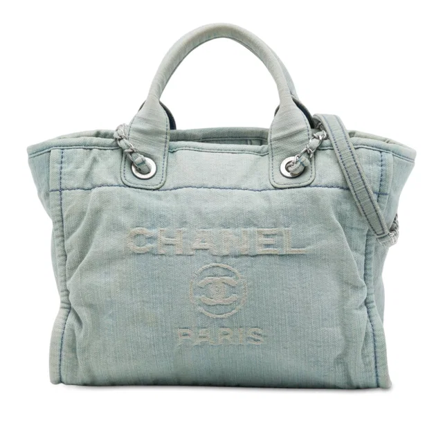 Blue Chanel Small Denim Deauville Tote Satchel in Blue Denim from Designer Revival
