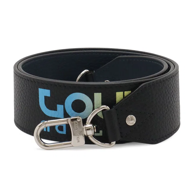 Louis Vuitton Shoulder Strap Rainbow Logo Taurillon Leather Black Navy Silver in Black Leather from The Reluxe