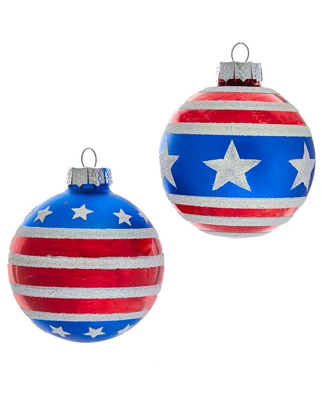 Kurt Adler 80mm Red White & Blue Stars & Stripe Ornament Set, image 1 of 1 from Rue La La
