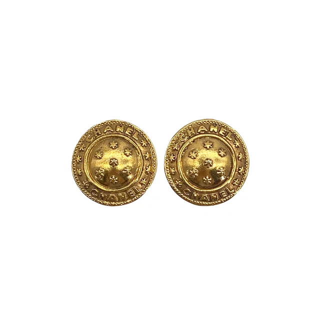 Chanel Vintage Earrings Logo Round Gold Accessory in Gold from Luxury Promise