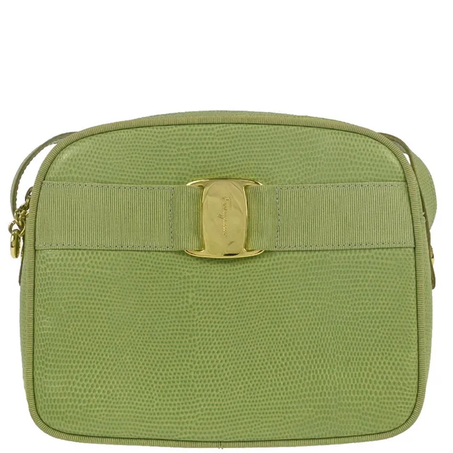 Ferragamo Green Embossed Leather Vara Shoulder Bag in Green Leather from AMORE Vintage Tokyo