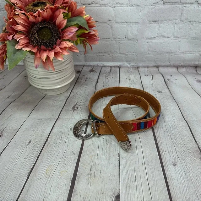 Serape Southwest Western Leather Belt Omega Sz Medium in neutral|red|brown Leather from Poshmark