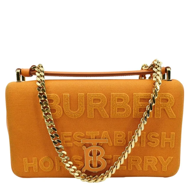 Burberry Horseferry Print Lola Canvas Leather Shoulder Bag Orange in Orange Canvas from Dallas Designer Handbags