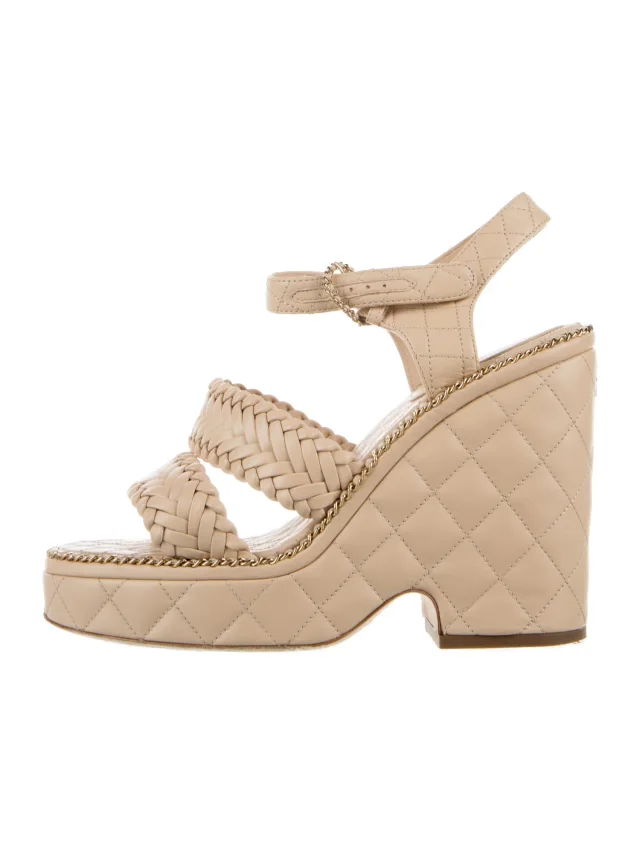 Chanel 2015 Interlocking CC Logo Sandals in gold Calfskin from The RealReal