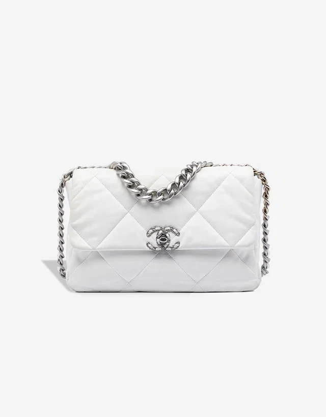 Chanel 19 Large Flap Bag Lamb White in White Lambskin from SACLÀB