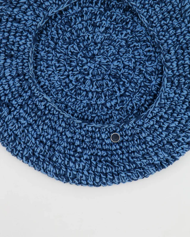 Hermès Light Blue and Navy Crochet Beret Hat with Logo Button Detail Size M in Navy from Sellier, photo 3 of 4