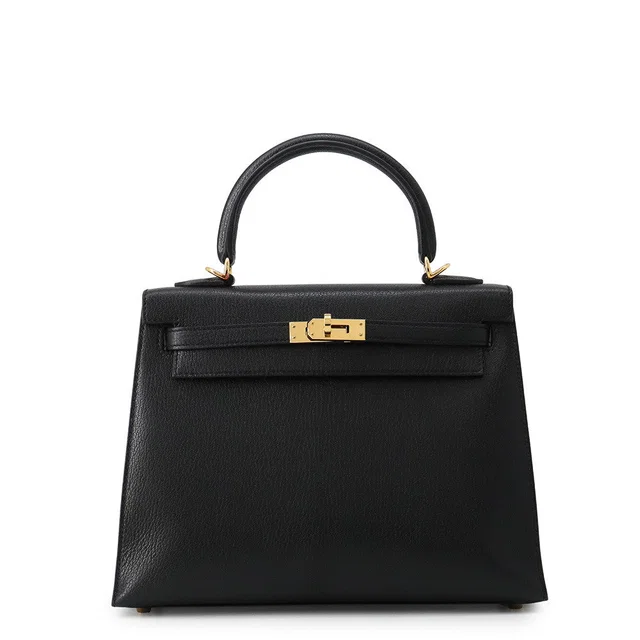 Hermès Kelly Sellier Black Chevre Myzore Goatskin Size 25 in Black Goatskin from GALLERY RARE