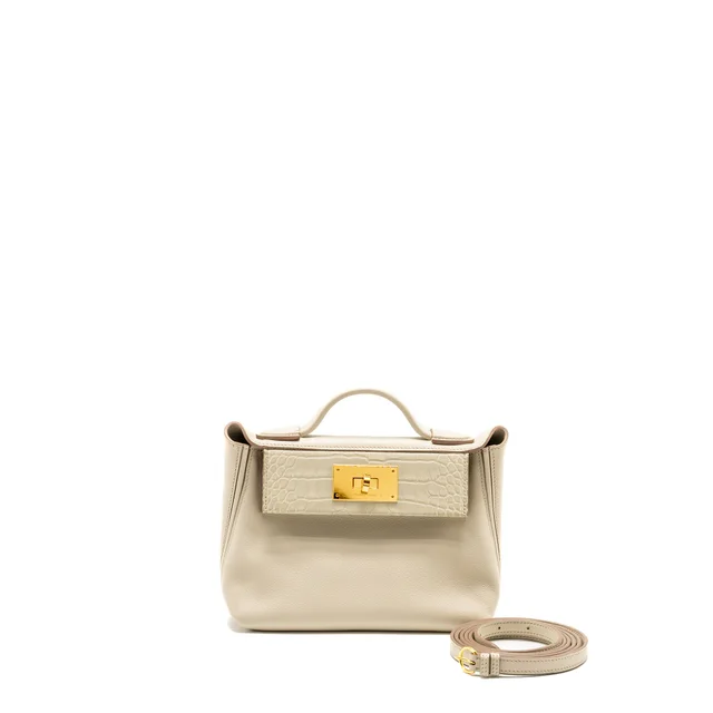Hermès 24/ 2424-21 Touch Evercolor /Alligator /Swift Beton GHW Stamp B in Swift leather from EMIER