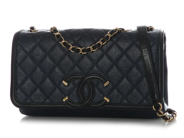 Chanel Medium Navy and Black Quilted Caviar CC Filigree Flap in Black Caviar leather from Ann's Fabulous Finds, photo 2 of 9