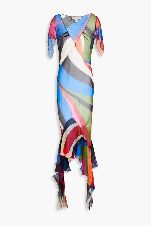 Pucci Ruffled Printed Silk-Crepon Maxi Dress in Multicolor from THE OUTNET, photo 1 of 1