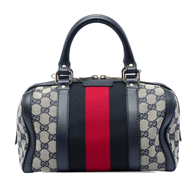 Beige Gucci Small GG Canvas Web Joy Boston Bag Satchel in Beige Canvas from Designer Revival