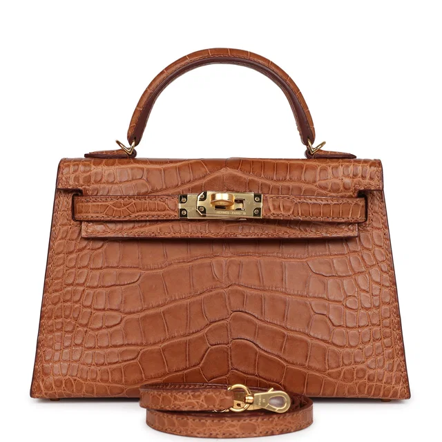 Hermès Kelly Sellier 20 Gold Matte Alligator Gold Hardware in Gold Crocodile from Madison Avenue Couture