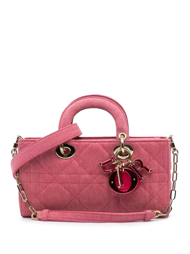 Dior Pre-Owned 2022 Medium Denim Macrocannage Lady D Joy Satchel | Pink | FARFETCH in Pink Denim from Farfetch, photo 1 of 1
